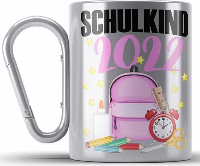 Produktbild von Trendation - Einschulung Mädchen Geschenk Schultüte Füllung Edelstahl Tasse Karabiner Schulstart 1. Schultag Schuleinführung Schulanfang Geschenkidee 2022 Schulkind (Silber)