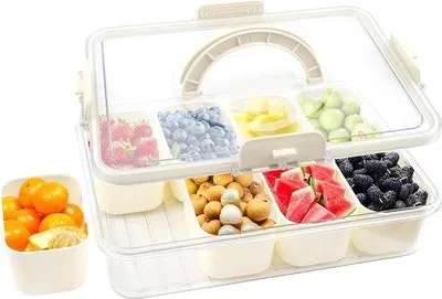 Zdjęcie produktu dla Pudełko do serwowania i transportu z 8 przegródkami, szafka na zioła kuchenne, organizer na przekąski, pokrywka do przechowywania przekąsek, owoców, orzechów i wypieków.