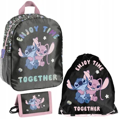 Produktbild von PASO Kindergarten Rucksack Set Stitch 3-teilig – Rucksack, Geldbörse, Turnbeutel – für Kinder, Vorschule