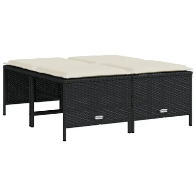 Image de vidaXL Tabouret de jardin avec coussins 4 pcs. noir Poly rotin
