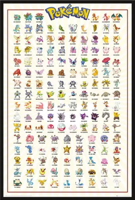 Image de Pokémon - Affiche - Kanto 151 + cadre à insert, Shinsuke® Maxi en plastique noir, vitre en acrylique