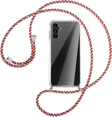 Produktbild von Handykette Backcover-Schutzhülle mit Band (Metall silberfarben) für Samsung Galaxy A13 5G - weinrot/gelb/grau