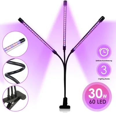 Obrázok produktu pre Jiubiaz Rastlinné svetlo Led plné spektrum 30W 60leds Rastlinné svetlo, Clip On Plant Grow Lights Indoor s 3 režimami osvetlenia, Rastúce svetlá pre rastliny s 9 úrovňami stmievania a časovačom 3/6/9h