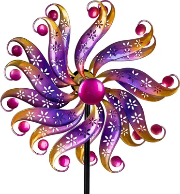 Produktbild von Windrad Blume Garten Metall bunt kugelgelagert Windspiel Ø 30 / 122 cm