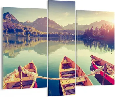 Produktbild von Bild auf Leinwand - Leinwandbild - Berge See Boot - 95x80cm - Wand Bild - Wanddeko - Wandbilder - Leinwanddruck - Bilder - Kunstdruck - Wanddekoration - Leinwand bilder - Wandkunst - CB95x80-3652