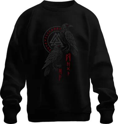 Produktbild von Wikinger Raben Odinsraben Hugin Munin nordisch Runen Valknut Uni Sweatshirt Pullover, Schwarz, XXL