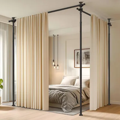 Produktbild von Verstellbare Vorhangstange ohne Bohren - Raumteiler für Innen (110-300cm)