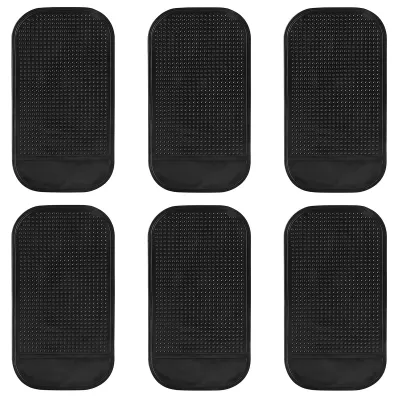Image de Lot de 6 tapis antidérapants pour le tableau de bord de la voiture, 14 x 8 cm, tapis en silicone antidérapant pour ranger votre téléphone portable, vos lunettes et vos clés, tapis antidérapants réutilisables pour la voiture, noir