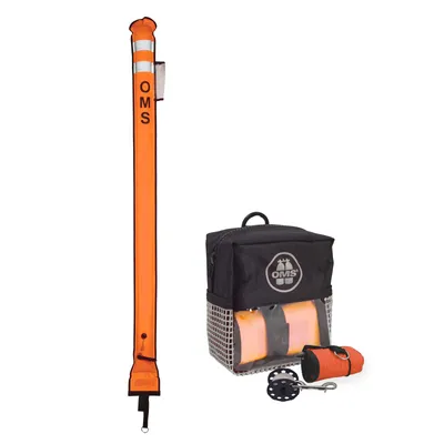 Obrázok produktu pre OMS Safety Set 6.0 – 180 cm štíhla signálna bója Hybrid, navijak a sieťová taška, farba: sivá