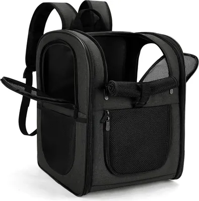 Produktbild von HundeRucksack and KatzenRucksack für Kleine Haustiere(Belastbarkeit 2-15kg) - Gepolsterter Rückenstütze Hundetasche Atmungsaktiver Netz-Tierrucksack für Wandern, Reisen, Schwarz
