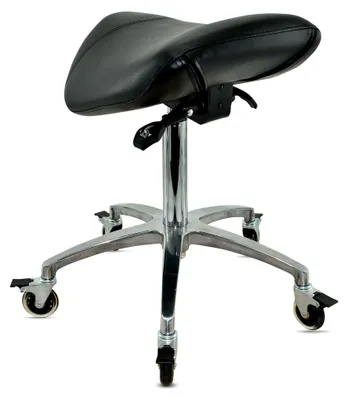 Produktbild von Sattelhocker mit Neigung Schwarz, höhenverstellbarer Rollhocker von 55-75 cm, Drehhocker, Praxishocker, Bürohocker, Arbeitshocker