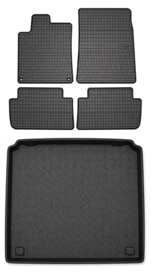 Image de Tapis en caoutchouc + bac de coffre pour Peugeot 407 2004-2011 (berline) – 5 pièces, noirs, sur mesure