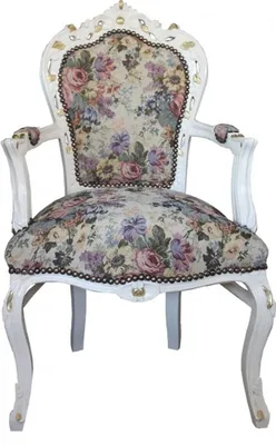 Produktbild von Casa Padrino Barock Esszimmer Stuhl mit Armlehnen Blumen Muster / Creme / Gold - Limited Edition