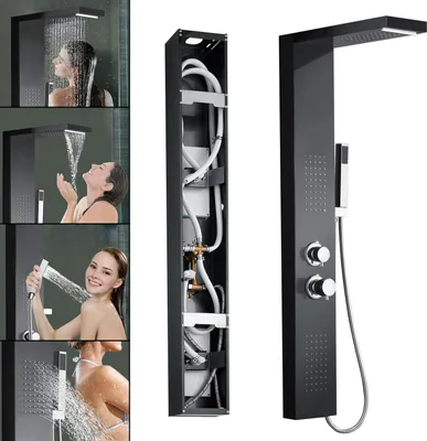 Produktbild von LZQ Panel prysznicowy System prysznicowy Szczotkowana stal nierdzewna Armatura prysznicowa Zestaw prysznicowy z deszczownicą, prysznicem z masażem, prysznicem z wodospadem, prysznicem ręcznym Czarny