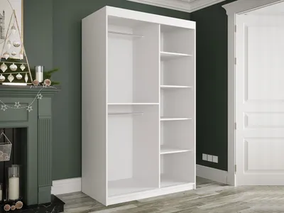 Obrázek produktu pro Úzká šatní skříň 120 cm se zrcadlem CARSON 3 - bílý mramor / bílá / zlatá