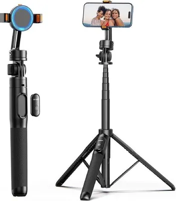 Produktbild von 160cm tragbares Smartphone-Stativ mit Bluetooth-Fernbedienung und MagSafe-Smartphonehalter für iPhone, Selfiestick-Stativ für Smartphone