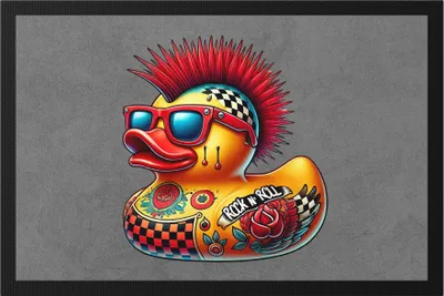 Produktbild von Rock N Roll Ente Fußmatte Punk Rock Ente Tattoo Mohawk Retro