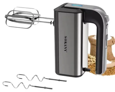 Produktbild von SOKANY Handmixer 800 W, 5 Geschwindigkeiten und Turbostufe, Edelstahlaufsätze, Silber