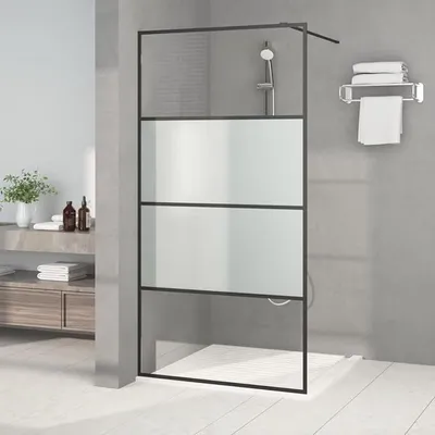 Productafbeelding van Douchewand voor douchecabine, glazen douchewand, glazen scheidingswand, douchewand voor badkuip, doucheafscheiding, badkuipombouw, zwart, 100x195 cm, halfmat, veiligheidsglas