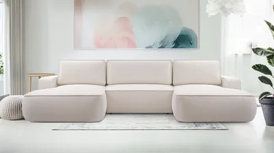 Image de AX LIVING Canapé Ablia Forme U avec fonction sommeil creme 364 cm