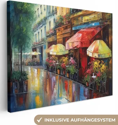 Obrázok produktu pre MuchoWow® - Plátno - Ulica - Olejomaľba - Farebné - Mesto, nástenný obraz, nástenné dekorácie obrazy obývacia izba, 80x60cm