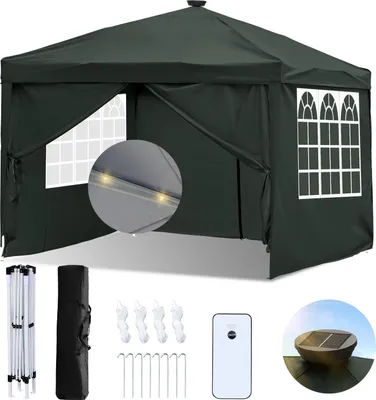 Produktbild von Faziango Pavillon 3x3m Faltpavillon mit 4 Seitenwänden Tasche Wasserdicht UV-Schutz 50+ Pop-Up Gartenpavillon Gartenzelt Partyzelt grau