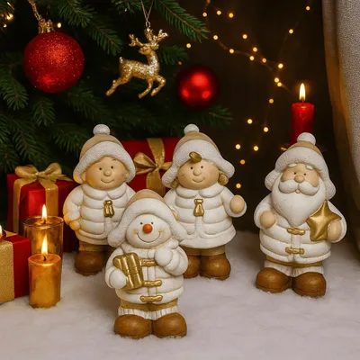 Produktbild von Weihnachtsdeko 4er Set Figuren Dekofigur Weihnachten Keramik Fensterdeko Gold