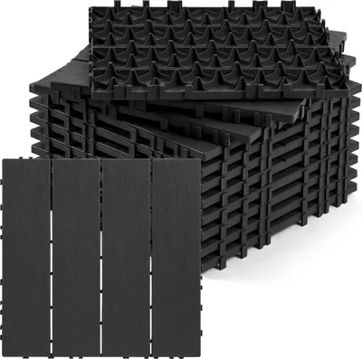 Obrázek produktu pro Jayseuw 55 kusů terasových dlaždic 5 m2, 30x30cm plastové dlaždice click dlaždice balkonové dlaždice vzhled dřeva, odolné proti povětrnostním vlivům, protiskluzové, antracitové 4 pruhy