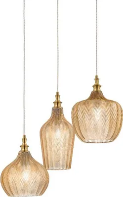 Immagine prodotto di Cleofe - Lampada a sospensione 3 luci in vetro ambra trasparente e ottone - 3XE27 max 3X60W, stile vintage decorativo, IP20