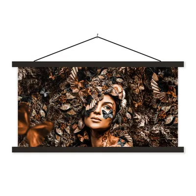 Produktbild von MuchoWow® Textilposter Schmetterling - Frau - Chic 60x30 cm mit schwarzem Rahmen - Textilien