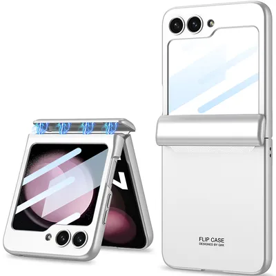 Obrázek produktu pro Pevné PC pouzdro na Samsung Galaxy Z Flip 5 s magnetickou ochranou pantu, ochranou displeje a All-Inclusive krytem Stříbro