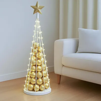 Produktbild von Deko-Baum HWC-O91, Weihnachtsbaum Schmuckbaum Weihnachtsdeko Christbaum zum Beschmücken, Metall 115cm  weiß