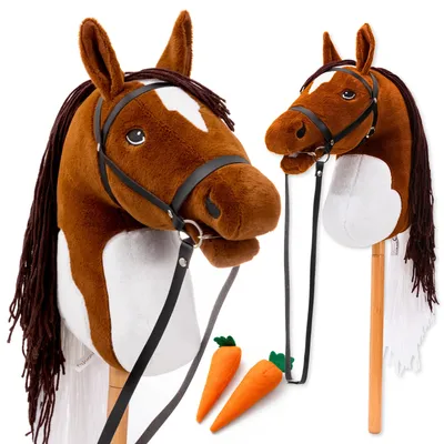 Produktbild von Hoofly® Hobby Horse Braun (Schecke) - Großes Steckenpferd für Kinder A3 mit Schraubstab/Hobby Horse Pferde Set mit Trense
