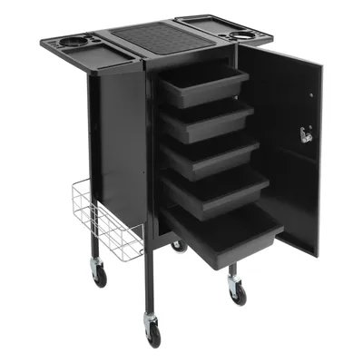Produktbild von rollender Salonwagen Schwarz Aufbewahrungswagen mit 5 Schubladen