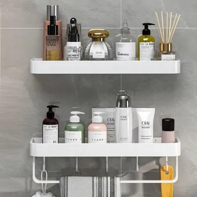 Produktbild von 2x Badezimmerregal Weiß Selbstklebend 30cm Aluminium