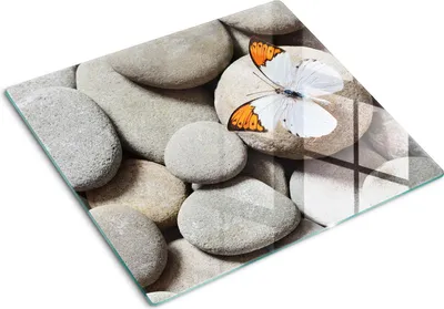 Imagen del producto de Placa de protección de vidrio – Cubierta para placa de cocina – Cubierta para placa de inducción – 2 unidades de 30x52 cm – Limpieza rápida – Vidrio templado – Motivos de mariposas y piedras