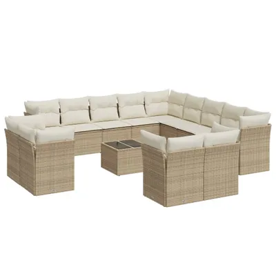 Produktbild von 14-tlg. Garten-Sofagarnitur mit Kissen Beige Poly Rattan