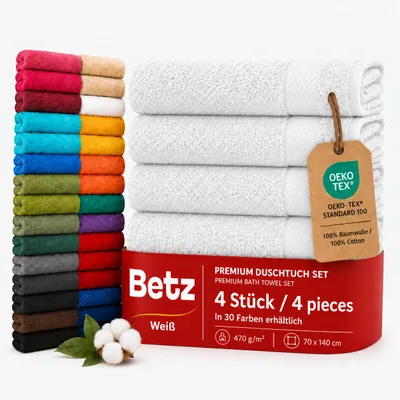 Produktbild von Betz 4 Stück Duschtücher 70 x 140 cm PREMIUM 100% Baumwolle Liegetuch Strandtuch Farbe: weiß, KI-generiertes Bild