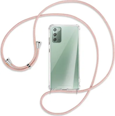 Produktbild von Handykette Backcover-Schutzhülle mit Band (Metall silberfarben) für Samsung Galaxy Note20 4G/5G (N980,N981) - roségold