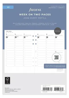 Produktbild von FILOFAX Kalendereinlage 2026 - A5 - 1 Woche = 2 Seiten - Minimal Vertical with appointments - 26-68593