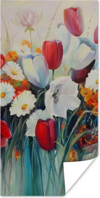 Produktbild von MuchoWow® Poster Malerei - Ölfarbe - Blumen 60x120 cm - Wandschmuck