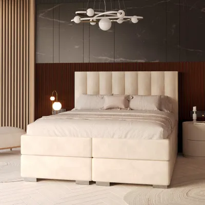 Produktbild von FDM Bett HEBRON Paris 160x200 cm Polsterbett mit Boxspring Bettkasten Stauraumbett Samt Cream