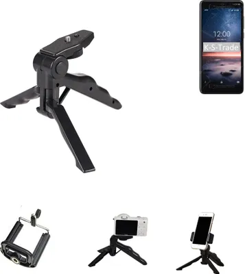 Produktbild von K-S-Trade Stativ Tisch-Ständer Dreibein Handy-Stativ Ständer kompatibel mit Nokia 3.1 A Mini-Stativ Smartphone Tripod Handy-Stativ aus Plastik