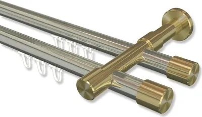 Produktbild von Interdeco Innenlaufstange, Gardinenstange mit Innenlauf Edelstahl-Optik / Messing-Optik Modell Prestige Santo, 20 mm Ø 2-läufig, 400 cm (geteilt)