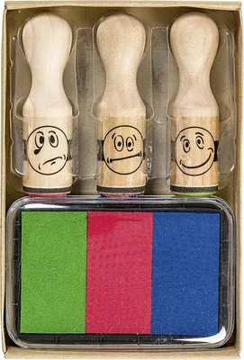 Produktbild von Stempel Belohnung 3 Motive mit Stempekissen in 3 Farben Packung mit 6 Stück