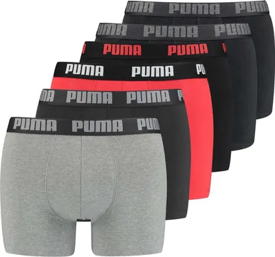 Produktbild von PUMA Herren Boxer Shorts, 6er Pack - Basic Boxer ECOM, Baumwolle Stretch, Everyday Grau/Schwarz/Rot XL