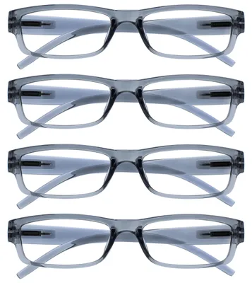 Produktbild von OPULIZE ACE Lesebrille für Damen und Herren - 4er-Pack - Schmaler Rechteckiger Rahmen - Komfort Federscharniere - Kratzfest - Grau UVR +1.00