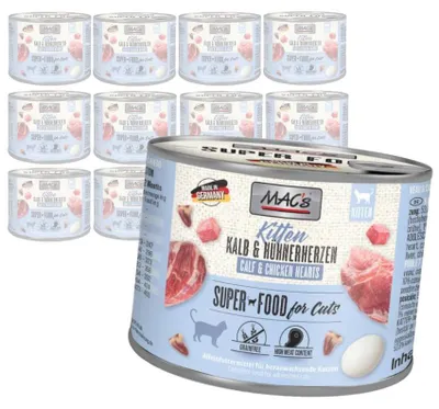 Produktbild von MAC's Nassfutter für Kätzchen, Kalb- und Geflügelherzen, 12 x 200 g