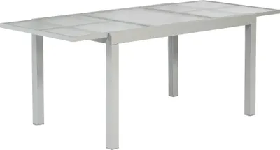 Obrázek produktu pro Zahradní stůl Merxx rozkládací 120/180 x 90 cm - hliníkový rám stříbrný s matnou skleněnou deskou
