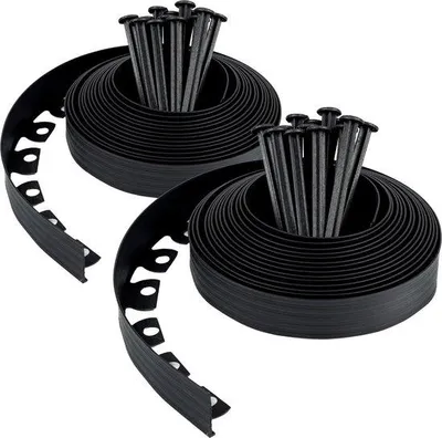 Produktbild von Famanu Gazonrand Borderrand 20 m Schwarz - Höhe 50 mm - Gartenabgrenzung ohne Graben mit 60 Nägeln